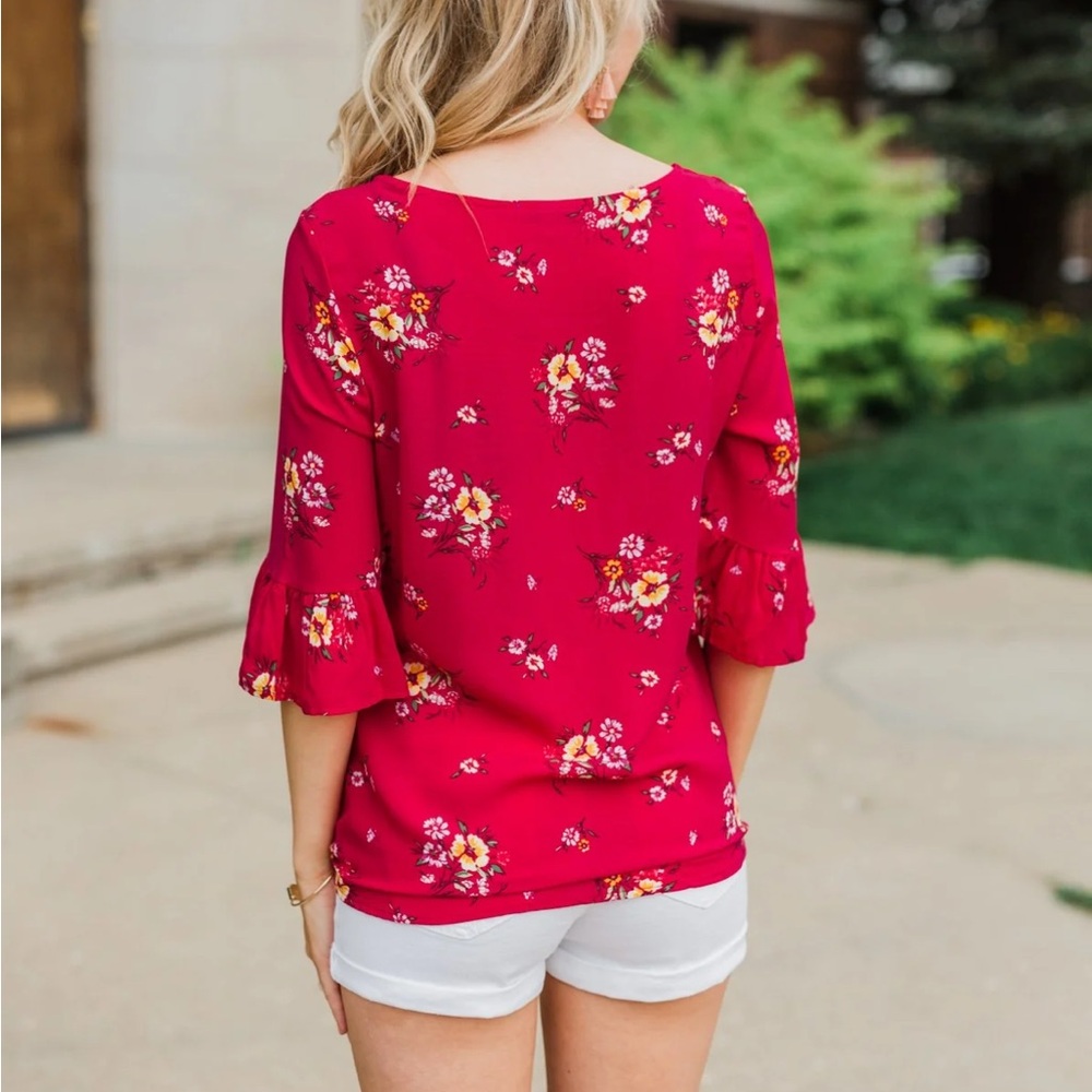 NWT Fuchsia Floral Front-Tie Top‎ M - Picture 10 of 14
